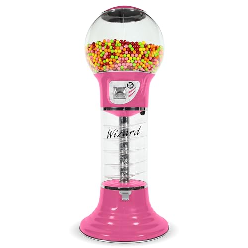 Giant Gumball Machine with Stand - Commercial Bubble Gum Machine 5`6" Spiral Gumball Vending Machines - Coin Mechanism $0.25 - Dispenses 1” Gumballs Bouncy Balls & Toys in Round Capsules - Pink