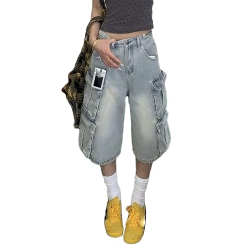 Jeans de travail multi-poches pour femme short ample taille haute High Street
