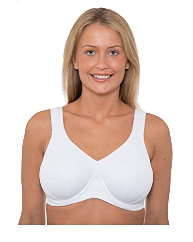Image of GEMM High Impact Underwired Sports Bra, Full Coverage, Adjustable Straps, Activity Bra (DD, 34, White)