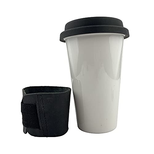 Rustic Leather Reusable Coffee & Tea Grip Sleeve, Insulator, Hand Protector & Drink Grip for Paper Cups Handmade by Hide & Drink :: Charcoal Black - Thumbnail 5