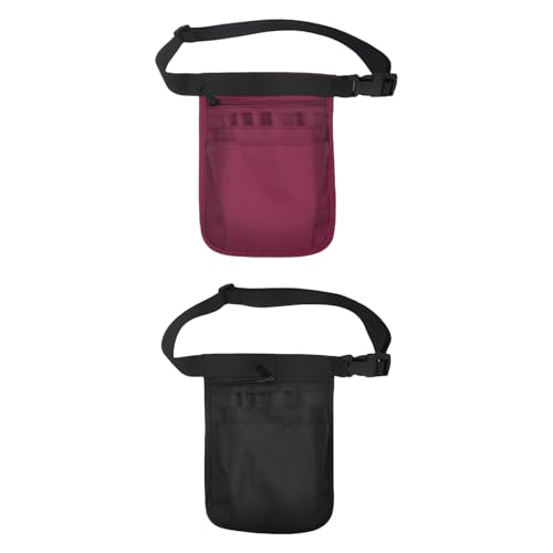 Bolsa De Enfermera De 2 Piezas, Bolsa De Almacenamiento Portátil para Enfermera, Bolsa De Almacenamiento con Múltiples Compartimentos, Bolsa De Cintura Ajustable (Negro, Morado)