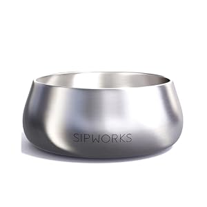 Sipworks Stainless Steel Dog Bowl – 32oz Weighted Metal Food and Water Bowls for Dogs and Cats with Non-Slip Base – Pet Bowls for All Breeds Sizes for Travel & Outdoor Play – Steel