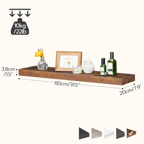 HOOBRO Floating Shelves for Wall, Wall Mounted Shelf Set of 2, 31.5" Hanging Shelf with Invisible Brackets, for Wall Storage in Bathroom Bedroom Kitchen Living Room Office, Rustic Brown BF80BJP201 by HOOBRO - Image 4