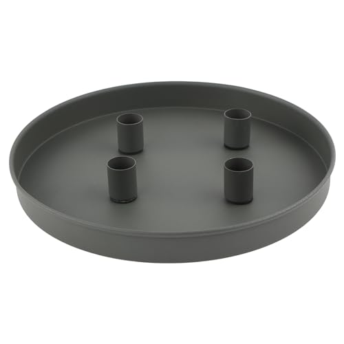Magnet Kerzentablett für Stabkerzen，25 cm rund mit 4 magnetischen Kerzenhaltern Metall Kerzen Tablett Kerzenständer Advent Deko Tablett Tafelkerzen Halter Magnet Kerzen Leuchter Ständer (Grau)