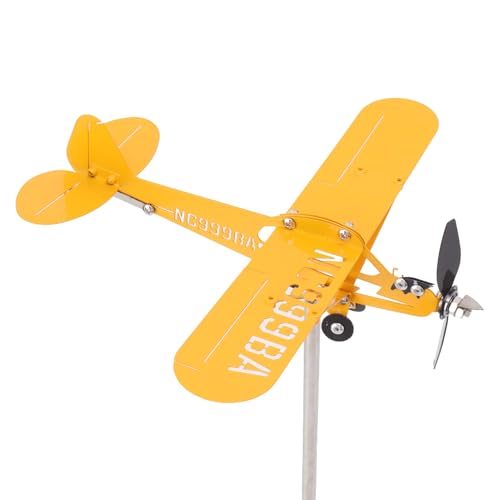 Piper J3 Cub Airplane Weathervane, 3D Metal Airplane Wind Vane for Yard Plane Model Airplane Wind Spinner Metal Windmill Outdoor Roof Wind Direction Indicator Garden Decor (L)