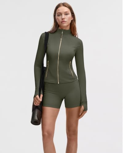 Image of SUUKSESS Women Golden Full Zip Up Workout Cropped Jackets Lightweight Athletic Yoga Tops