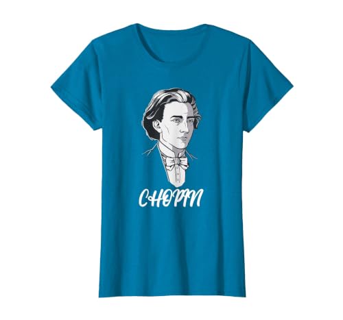 Great Frederic Chopin Motif - Composer Piano Classical T-Shirt, Women, Sapphire Blue, Large