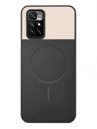 Image of Bintage Mac Safe Design Hard Slim Back Case | Soft Border Camera Protect | Dual PU Leather Finish Back Cover Compatible for MI Redmi 10 Prime - White & Black