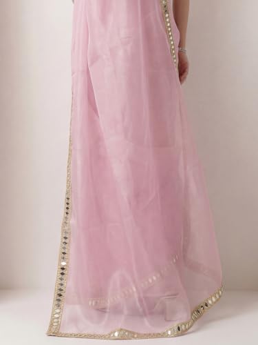 Image of AKHILAM Women's Shimmer Net Solid Saree With Unstitched Blouse Piece