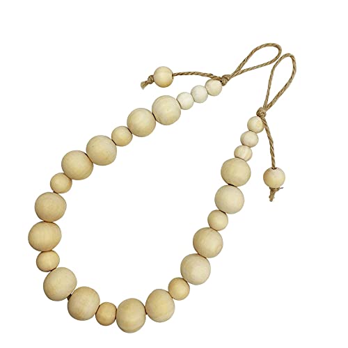 ZILucky Set of 2 Curtain Tie Backs, Natural Wood Drape Tiebacks, Window Treatment, Farmhouse Garland, Boho Decor Accessories (Primary Color Beads - Jute Twine)