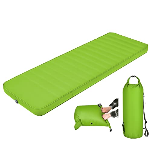 COSTWAY Self-Inflatable Camping Mat, 10cm Thick Sponge Sleeping Pad with Carry Bag, Lightweight Backpacking Air Mattress for Traveling Hiking, Quick Inflation & Deflation (Green)