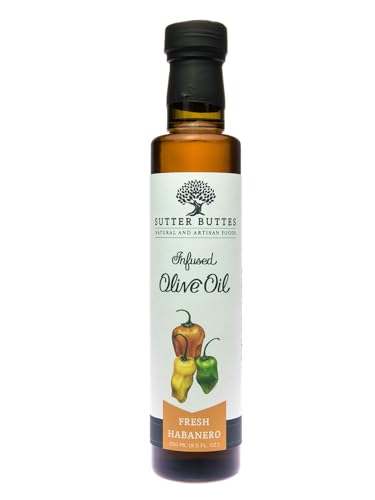Sutter Buttes Extra Virgin Olive Oil Infused with Fresh Habanero – 8.5 oz Bottle – Spicy Gourmet Oil for Grilling, Cooking, Marinades, Pizza, Pasta, and More