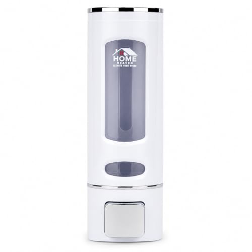 Image of 400ml No-Drill Adhesive Wall-Mounted Soap Dispenser - Durable ABS Plastic Holds Hand Wash - Shower Gel - Sanitizer Compact White Capsule Design for Kitchen - Bathroom Sink (1-Pack)