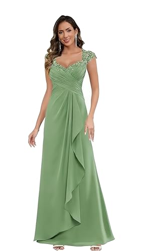 Elegant Long Chiffon Mother of The Bride Dresses Lace Formal Gowns Ruffles Bridesmaid Dress Sage22