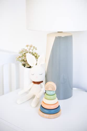 Image of Pearhead Wooden Rainbow Stacking Ring Toy, Montessori Baby Stacker | Neutral Color Sorting Rings, Fine Motor Play, Hand-Eye Coordination, Nursery Decor, Baby or Toddler Gift, Ages 12M+