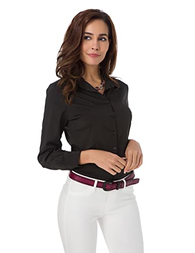 Atnlewhi Women Basic Long Sleeve Button Down Shirts Simple Pullover, Black, S - Thumbnail 2