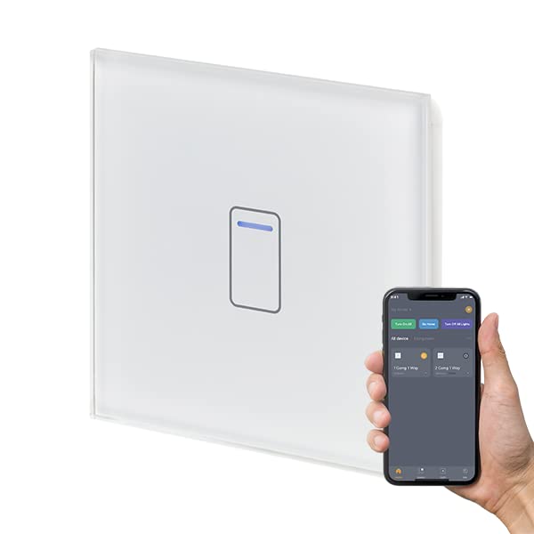 RetrotouchCrystal+ Touch WiFi Switch | 1 Gang Smart Light Switches | Multi Control | Remote Control | App Compatible With Alexa & Smart Life | White Glass Finish | LED Indicator | No-Neutral Required