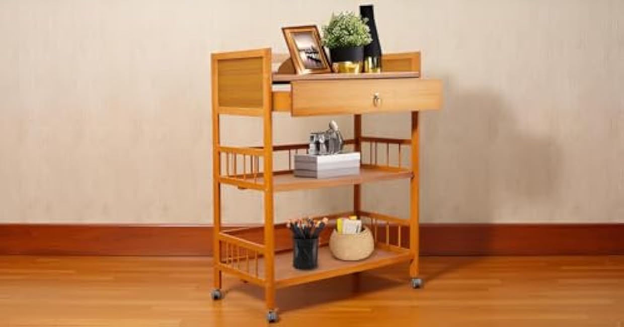 3 Tier Rolling Cart with Drawer & Wheels - 27.5¡Á11.8¡Á32.3 Kitchen Storage Organizer Cart, Mobile Utility Cart with Lockable Wheels for Bathroom, Living Room, Office-lCfgrTrn