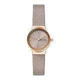 Grau, EcoLederband Skagen Damenuhr Freja Lille, Zweizeiger Uhrwerk, 26mm Rose Gold Recycled Edelstahl (Mindestens 50%) Gehäuse mit einem Eco Lederarmband, SKW3005