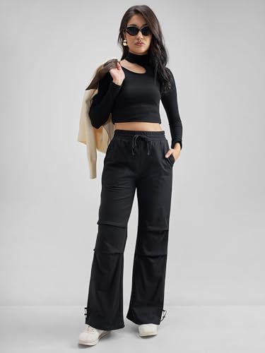 Image of Tokyo Talkies Baggy Loose Fit Parachute Trousers |High Rise with Drawstrings|Elasticated with Side Pockets