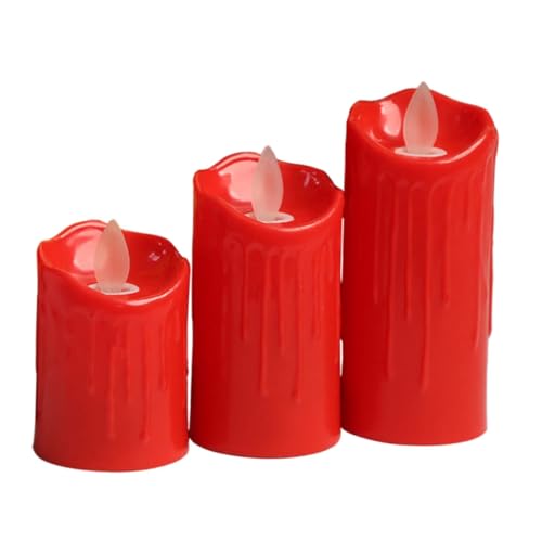 Uonlytech 3 Piezas Luz De Vela Electrónica Luces Bujía Velas Falsas Lámpara Luces De Té Rojo Candelita Eléctrica Lámparas Titulares Recargable Ligero Condujo El Plastico Rojo