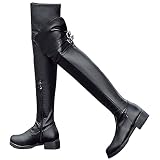 AOSPHIRAYLIAN Womens Thigh High Boots, Pointed Toe Low Chunky Heel Flat Slip On Sexy PU Leather Surg