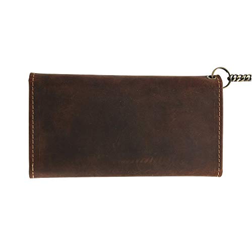CTM Men's Hunter Leather Long Trifold Chain Wallet, Brown3