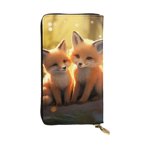 Portefeuille femme grande capacité long en cuir porte-cartes téléphone motif renard