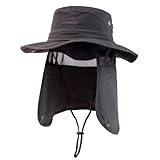 TOP-EX UPF 50 Wide Brimmed Sun Hat Men with Neck Flap Womens XL Large Head Summer UV Protection Hiking Safari Hats Waterproof Fishing Boonie Hat Breathable Sunhat for Gardening Darkgrey L/XL