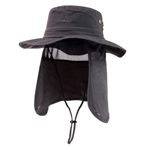 TOP-EX Cooling UPF 50 Mens Sun Hat with Neck Protection Wide Brim Summer UV Protection Hiking Safari Hat Waterproof Fishing Boonie Hats Breathable Womens Sunhat for Gardening Darkgrey L/XL