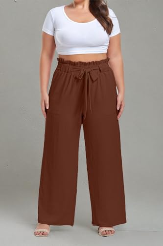 Image of OLRIK Women's Plus Size Pants Adjustable High Waisted Wide Leg Palazzo Pants Casual Trousers with Pockets Spring Clothes