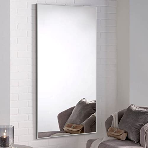 Image of NeuType 47 inchx22 inch Full Length Mirror Aluminum Alloy Frame Wall-Mounted Mirror for Living Room, Bedroom, Entry, Hanging or Leaning Against Wall, Full Length Mirror for Wall, Silver (No Stand)
