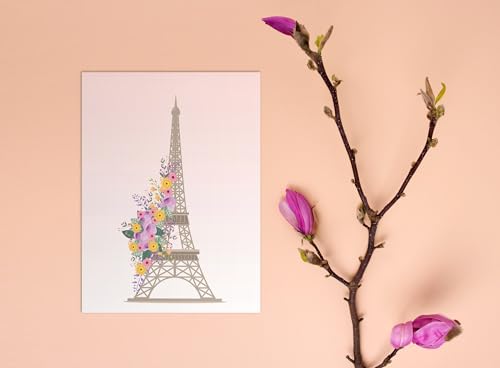 Image of Stonehouse Collection | Floral Eiffel Tower Note Card | Paris Note Cards | Art Deco Style | 10 Pack