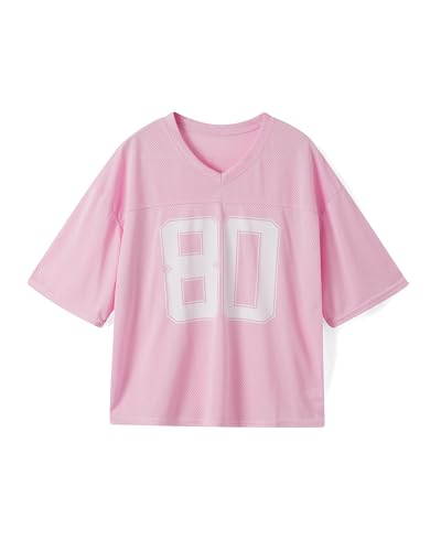 Damen Y2K Basketball-T-Shirt, kurzärmelig, V-Ausschnitt, Zahlendruck, übergroßes T-Shirt, lockeres Blokecore-Jersey, Shirt, ästhetische Streetwear, Pink B, M Damen Y2K Basketball-T-Shirt, kurzärmelig, V-Ausschnitt, Zahlendruck, übergroßes T-Shirt, lockeres Blokecore-Jersey, Shirt, ästhetische Streetwear, Pink B, M