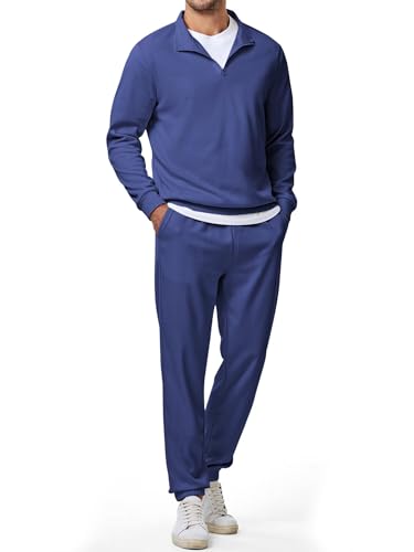 Men's Tracksuit 2 Piece Outfits Polo Quarter Zip Pullover Sweatsuits Jogging Sweatpants Athletic Sweat Suit Sets