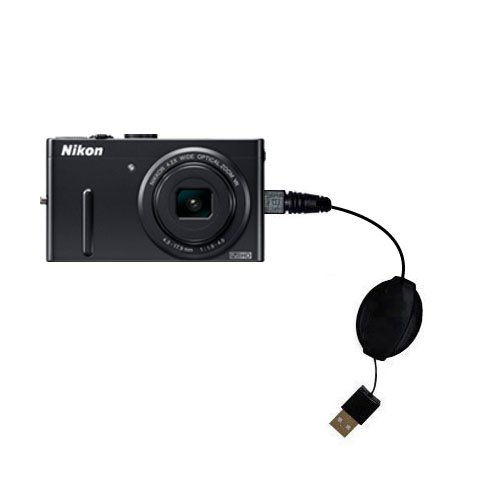 Gomadic Dual Function Retractable USB Cable Charging with Nikon Coolpix P300 with TipExchange System Upgradeable