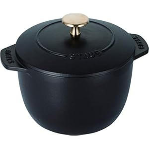 staub La Cocotte de GOHAN 40509-655 La Cocotte de GOHAN Black M 6.3 inches (16 cm) Rice Pot, 2 Pieces, Cast Iron Pot, Induction Compatible, Rice Cooker