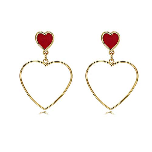 Preisvergleich Produktbild Ohrringe Für Damen Rote Liebesohrringe, Herzförmiges Herz, S925 Silberstiftohrringe, Galvanisiertes Gold, 3 * 4,3 Cm