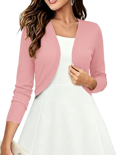 Image of Heymoments Women's Long Sleeve Thin Kintted Shrugs Sweaters Lightweight Cropped Tops Open Front Cardigan for Dress