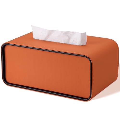 KINGFOM ティッシュケース 洗練されたデザインの革製ティッシュボックス ティッシュカバー 高級 PUレザー 丸みを帯びたエッジ、3色展開 (オレンジ)