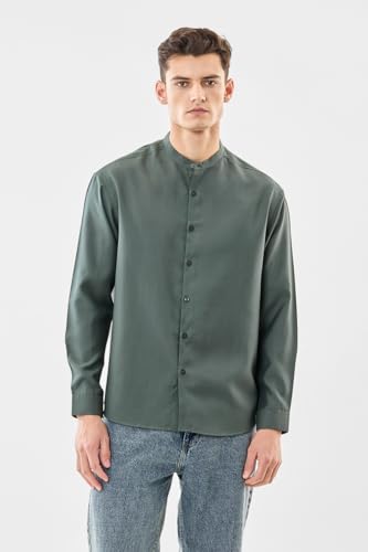 Image of SNITCH Men Casual Shirt | Oversized Fit Full Sleeve Mandarin Collar Solid Design | Modal Blend & Breathable Fabric for Everyday Wear & Semi-Formal Occasions