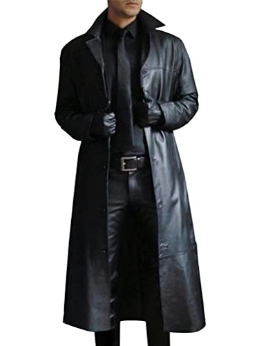 Oanviso Homme Veste de Cuir Long Manteaux Simili Cuir Mode Classique Manteau Coupe Ajustée Jacket Col Montant Boutons Blouson au Chaud Coupe-Vent Manche Longue Veste Automne Hiver A Noir XL Cover