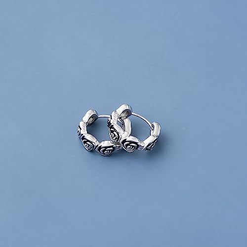 925 Sterling Silver Small Hoop Earrings Rose Flower Earrings for Women Hypoallergenic Huggie Hoops Earrings3