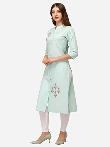 Image of PRETTIFY Women Embroidered Cotton Straight Kurta (Lightgreen)