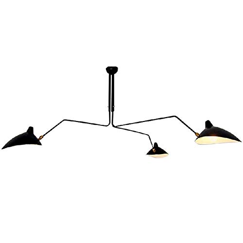 NKASDNK Plafonnier Simple à 3 Branches, Grands lustres, Suspension rétro, Abat-Jour orientable pour Salon, Chambre à Coucher et Salle à Manger Noire