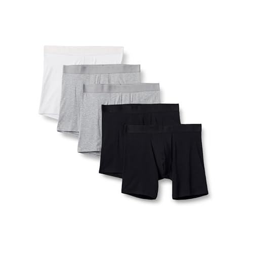 Amazon Essentials Men's Cotton Jersey Boxer Shorts Underwear, Pack of 5, Grey Heather/Black/White...