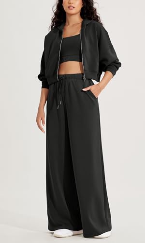 ODODOS Women's Modal Soft Extra Wide Leg Pants with Pockets Drawstring High Waist Pull-On Casual Pants3