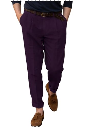 Men's Casual Linen Dress Pants Lightweight Breathable Summer Wedding Beach Trousers