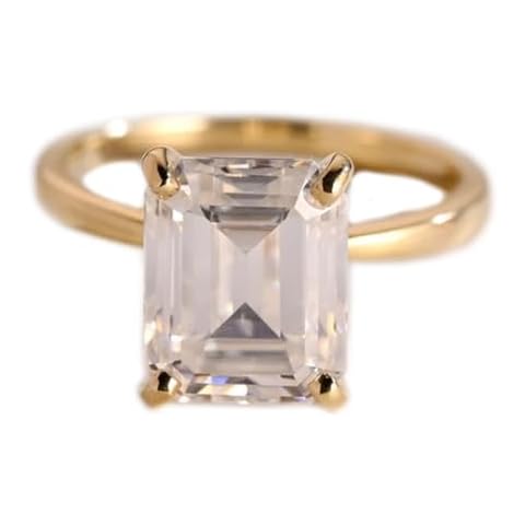 10K / 14K / 18K Solid Gold 3 Carat Emerald Cut Moissanite Engagement Ring, D Color VVS1 Clarity Art Deco Vintage Solitaire Ring Minimalist Dainty Promise Bridal Wedding Ring Anniversary Gift for Her Cover