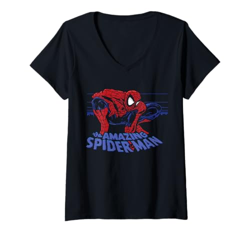 T-shirt Spider-Man col V pour femme, le style pixel rétro idéal au quotidien
